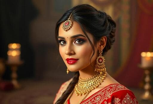 Beautiful Indian bride with traditional jewellery and bridal makeup